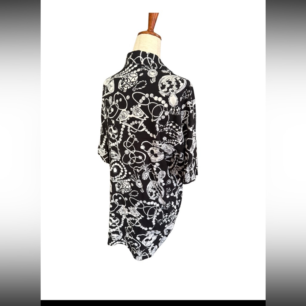 Vintage 80s Abstract Fashion Print Button Down Oversized Statement Blouse - Picture 5 of 7